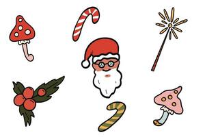 Groovy set with mushroom candies and Santa vector