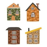 Multi-colored houses set. Vector illustration in flat cartoon style.