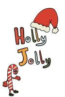 Holly Jolly vibes card Christmas candy and hat vector