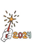 Groovy New 2024 Year card set vector