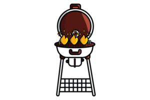 ronde barbecue rooster met vlammen illustratie. voedsel bbq voorwerp icoon concept. elektrisch barbecue rooster apparaat voor frituren voedsel ontwerp. png