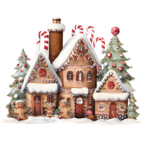 Christmas Gingerbread House Watercolor AI Generative png