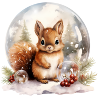 Cute squirrel in a winter forest. Watercolor cartoon illustration AI Generative png