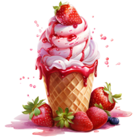 Ice cream with berries in a waffle cone AI Generative png