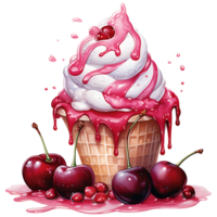 Ice cream with berries in a waffle cone AI Generative png