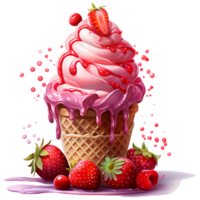 Eis Sahne mit Beeren im ein Waffel Kegel ai generativ png