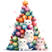 chat et Noël arbre aquarelle ai génératif png