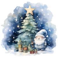 Christmas Gnome with Gifts Watercolor AI Generative png