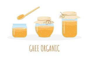 ghee mantequilla en un vaso tarro en un blanco antecedentes. ayurveda. ceto dieta. vector