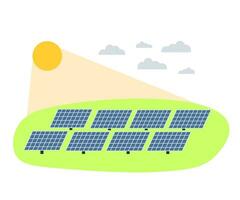 PV cell batteries farm vecotr illustration in flat style. Concept of renewable solar energy. vector