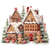 Christmas Gingerbread House Watercolor AI Generative png