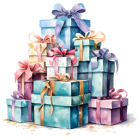 Gift Boxes with Ribbons Watercolor AI Generative png