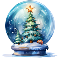 Watercolor illustration of a snow globe with a house and a snowman, AI Generative png