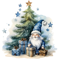 Christmas Gnome with Gifts Watercolor AI Generative png