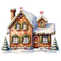 Christmas Gingerbread House Watercolor AI Generative png