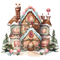 Christmas Gingerbread House Watercolor AI Generative png