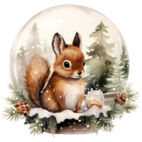 Cute squirrel in a winter forest. Watercolor cartoon illustration AI Generative png