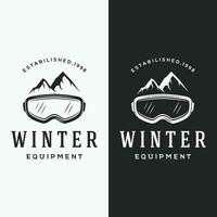 Retro ski sport template Logo element on vintage winter, with skis and mountain.Logo for ski sport, club, badge and label. vector