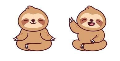 Cute Sloths with Yoga Pose and Say Hi Illustration vector