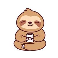 Cute Kawaii Sloth Relaxing with Coffee Illustration vector