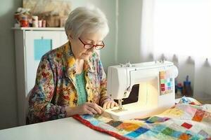 Woman work sewing machine. Generate Ai photo