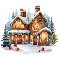 Christmas Gingerbread House Watercolor AI Generative png