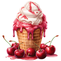 Ice cream with berries in a waffle cone AI Generative png