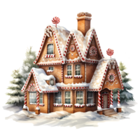 Christmas Gingerbread House Watercolor AI Generative png