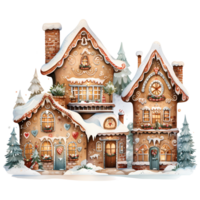 Christmas Gingerbread House Watercolor AI Generative png