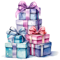 Gift Boxes with Ribbons Watercolor AI Generative png