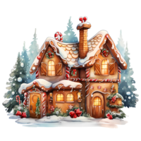 Christmas Gingerbread House Watercolor AI Generative png