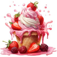 Ice cream with berries in a waffle cone AI Generative png