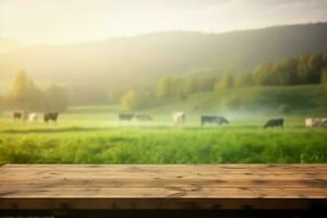 vacío de madera vacas montañas. generar ai foto