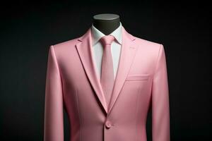 Elegant men pink suit tie. Generate Ai photo