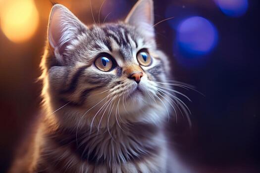 A young cat on bokeh background. AI generated. photo