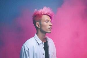 Man pink hair. Generate Ai photo