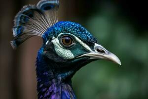 Peacock head bird. Generate Ai photo