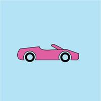 flat pink car on blue background. vacation trip, icon, travel vector