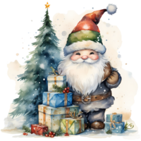 Christmas Gnome with Gifts Watercolor AI Generative png