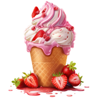 Ice cream with berries in a waffle cone AI Generative png