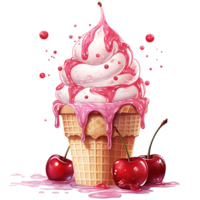 Ice cream with berries in a waffle cone AI Generative png