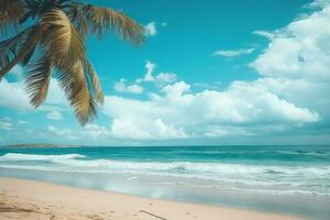 Ocean beach blue sky holiday. Generate Ai photo