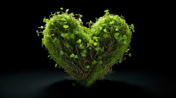 Sprouted seeds microgreens in shape of heart on black. Earth Day. photo