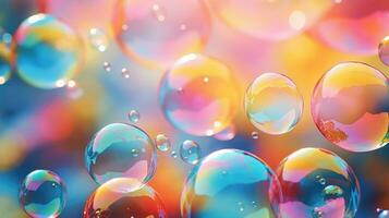 Beautiful background with soap bubbles. Multicolored bright summer background. photo