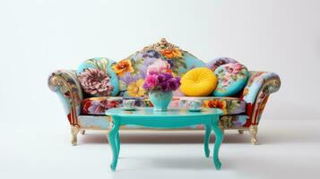 elegante sofá para kitsch diseño en un blanco. moderno y excéntrico interior foto