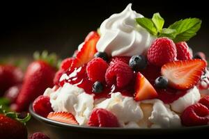 Berries cream. Generate AI photo