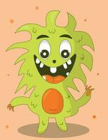 cartoon monster with orange eyes and green hair vector