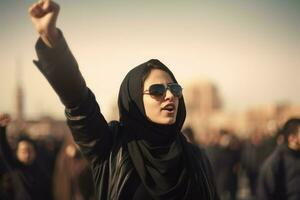 Arab woman protesting. Generate Ai photo