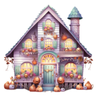 AI Generative fairy tale castle Watercolor haunted house Halloween on transparent background png