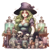 AI Generative Watercolor witch magic potion on transparent background png